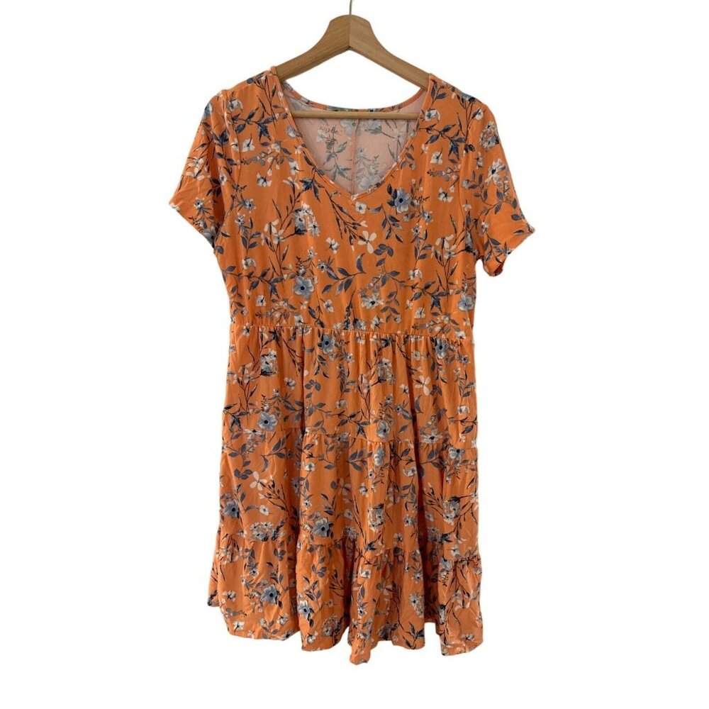 Orange Floral Just Be... Womens Dress L Stretchy